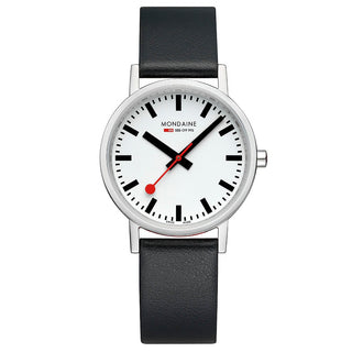 Classic, 36mm, Edelstahl poliert Gehäusematerial und Schwarzes Veganes Traubenleder Armband, A660.30314.11SBBV, Frontansicht