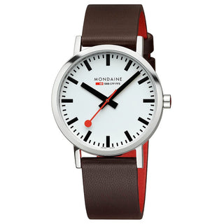 Classic, 40mm, Edelstahl poliert Gehäusematerial und Braunes Veganes Traubenleder Armband, A660.30360.11SBGV, Frontansicht