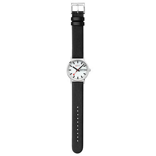 Classic, 36mm, Edelstahl poliert Gehäusematerial und Schwarzes Veganes Traubenleder Armband, A667.30314.11SBBV, Frontansicht