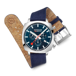 Cushion, 41 mm, Blaue Nachhaltigkeitsuhr, MSL.41440.LD.SET, Vorderansicht des Armbands